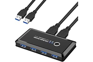 YiYunTE USB 3.0 Switch 4 Puertos Conmutador KVM USB 2 Entradas 4 Salidas Conmutador KVM USB Switch con 2 Cable USB para 2 PC Ladron USB KVM para Teclado Ratón Disco Duro Escáner Impresora Ordenador
