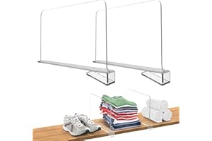 ASOFTY 2 separatori per scaffali in acrilico, per armadi, scaffali, senza forature, per armadietti, librerie, per riporre e organizzare