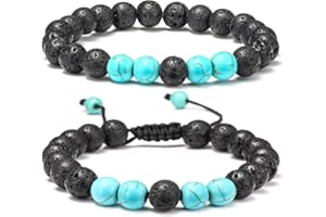 TINGN Lavastein Herren Armband, 8mm Männer Tigerauge Lavastein Armband Stressabbau Yoga Perlen Verstellbares Armband Angst Verstellbare Herren Armband Geschenke für Männer Frauen