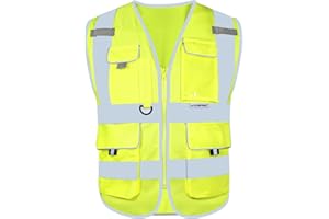 HYCOPROT Gilet di Sicurezza ad Alta Gilet Alta Visibilità con Tasche Sicurezza Gilet Riflettente Executive Manager Workwear Giacca Zip Brace Tasca Badge Giubbotto Catarifrangente Standard EN ISO 20471