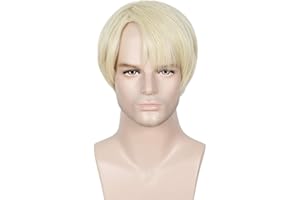 Linfairy peluca rubia corta para disfraz de Halloween Cosplay para hombres