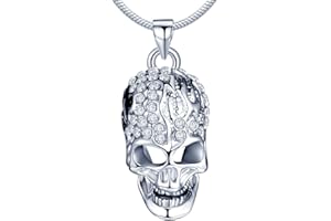 Yumilok Jewelry Collier Pendentif en Alliage plaqué Platine et Diamant autrichien Le crâne desséché pour Femme Fille