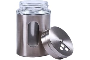 Alimat Plus 1 Pack Large Salt Shaker with 3 Adjustable Pour Holes - 7×10.9 cm Salt and Pepper Shaker with Stainless Steel Outer Layer and Internal Thick Glass for Granular Seasoning