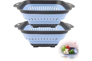 INQUIRLLY Colador plegable, 2 piezas colador de pasta plegable, colador de pasta plegable portátil, colador plegable con gancho, cestas de filtro de silicona con mango para pasta, frutas, verduras