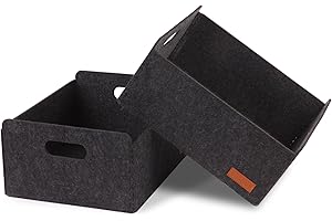 Unictop Boxen Aufbewahrung, 2 Stück Stabiler Filzkorb Rechteck,Faltbar, mit Zwei Weichen Griffen,für Kleidung, Handtücher, Accessoires und Kinderspielzeug aufzubewahren DunkelGrau