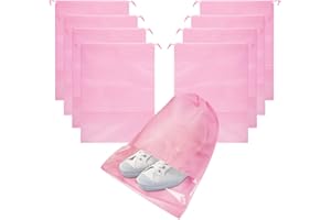 Mezeic 8 PCS Shoe Bags, Large Shoe Storage Bag for Travel Portable Non-Woven Drawstring Shoe Pouch with Transparent Slot Waterproof Dustproof Shoes Packing Organizer for Daily Use and Travel - Pink