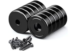 SWIHORAB Magneti al neodimio extra forti, 10 pezzi magneti a disco da 25 mm con capsula, magneti con base magnetica potente con foro, magnete con base svasata con viti e cuscino in acciaio per cucina, nero