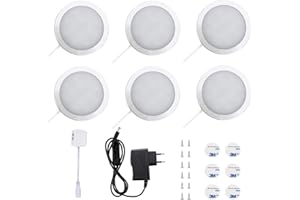 Lightess 6-częściowy zestaw oświetlenia szafki pod szafkę, oświetlenie szafki kuchennej, oświetlenie ścienne, witryny, oświetlenie punktowe z wtyczką kablową, ciepła biel