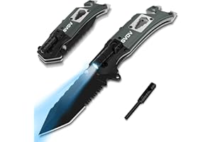 GVDV Cuchillo Plegable de Bolsillo 440C Acero Inoxidable, 9 en 1 Multiusos Navaja de Bolsillo con Mango de Aluminio, Cuchillo de Supervivencia para Caza, Camping y Senderismo