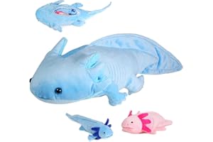 lilizzhoumax Peluche Axolotl avec 2 Petits Axolotl, Simulation Jouet en Peluche Axolotl Poupée, Ensemble de Jeu de 3 Fermetures éclair en Peluche Axolotl Souple, Cadeau pour Les Amis et Les Enfants