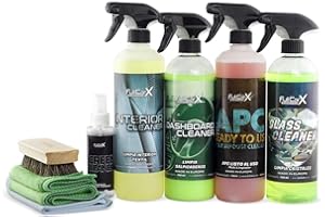 FULLCARX Kit Interior Básico Limpieza Coche con Accesorios, Limpia Tapicerías Asientos, Salpicaderos Plásticos, Limpiador APC Listo al Uso, Limpiacristales Pantallas Producto Detailing Profesional