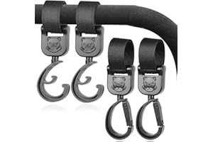 GVEYIQK Pack de 4 Crochets Poussette, Crochets Sac, Crochets Poussette Velcro, Crochets Poussette pour Sacs à Couches, Crochets Poussette Universels