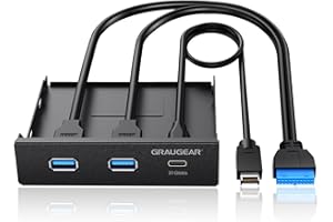 GRAUGEAR, USB 3.2 Gen2x2 panel przedni do 3,5 cala, 1x USB-C+2x USB-A, 20 Gbit/s USB Type-C, 19-pin & Key-A 20-pinowy nagłówek, osłona przednia PC