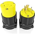 Journeyman-Pro NEMA L6-30P & L6-30R Industrial Grade 30A, 250V, Locking Plug Connector Set, Black/Yellow, 2 Pole, 3 Wire, 7500 Watts Generators
