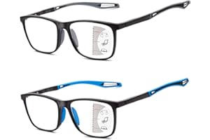 Epavouos 2 Pack Progressive Multifocal Reading Glasses for Men and Women, Sporty Design, Flexible Anti-Blue Light Readers