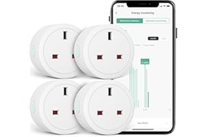 Woox Smart Plug with Energy Monitoring, Energy Monitoring Alexa Plug,Voice Control WiFi Plugs Work with Alexa/Google, Wireless Remote Control Timer Socket Plugs,Device Sharable, 13A,3120W-4pack