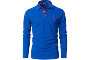 VMSUCIJ Polo Hombre Manga Larga Tejido Oxford Patchwork Camiseta Cuadros Patchwork Cuello Tapeta Clásico Golf Tenis Camiseta con Bolsillo