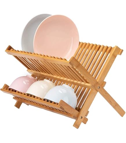 Zeller 25341 Scolapiatti In Bambù Pieghevole – 42x35x27,5 Cm, Naturale, Due Ripiani