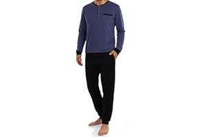 Bresdk Pijama Hombre Invierno Algodón Ropa de Dormir Camiseta de Manga Larga Largo Pantalón Pijama para Hombre S-3XL