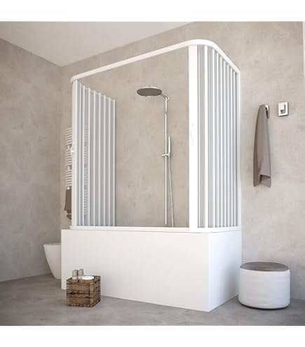 ROLLPLAST PINTO PVC Badewannen-Faltwand 70x140 Cm – Zentrale Öffnung, Höhenverstellbar, Einfach Zu Installieren