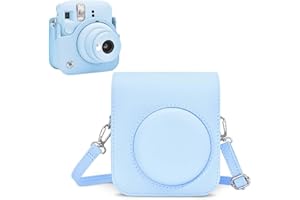 Rieibi Tasche für instax Mini 12 – PU Leder Schutzhülle für instax Mini 12 Sofortbildkamera mit verstellbarem Schultergurt – Blau