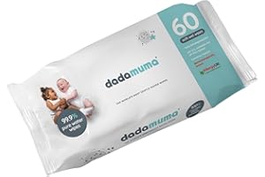 Dadamuma - 99.9% Pure Water Baby Wipes (60 Wipes), Gentle with Newborn Skin, Natural Ingredients, Allergy UK Approved, Plastic-Free, Biodegradable, Eco-Friendly
