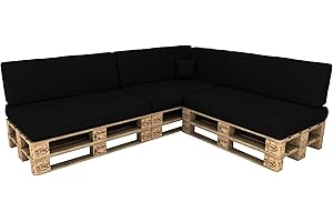 POKAR Palettenkissen Wasserdicht Palettenauflagen mit abnehmbarem Bezug Palettenmöbel Palettensofa 8er Set: Sitzkissen 120x80 + Rückenlehne 120x40, Schwarz