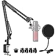 HyperX QuadCast Mic Stand with Pop Filter, Adjustable Mic Boom Arm with Upgraded Desk Table Mount Clamp for HyperX QuadCast, QuadCast S-RGB USB Condenser Microphone by Rigych