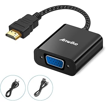 Adaptateur ANWIKE HDMI mâle à femelle VGA, signal HDMI numérique en convertisseur vidéo analogique VGA 1080p avec audio pour ordinateur portable, ordinateur, moniteur, projecteur, etc.