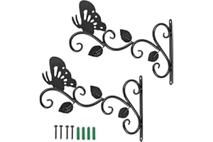 HonGien 2 Pieces Retro Garden Hook Hanging Basket Brackets Wall Hanging Plant Hook Decorative Plant Brackets - for Hanging Lanterns, Flower Pots, Wind Chimes, Street Lamps (Butterfly)