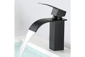 CECIPA Robinet Lavabo Cascade Noir Confortable Robinet Salle de Bain Durable Mitigeur Lavabo Robuste en Laiton+Inox Peinture Noir
