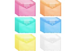 RICYEA 30 Stück Dokumententasche A4 Transparent Dokumentenmappe 6 Farben A4 Sichttasche Dokumenten Sammelmappen zum Abheften mit 11 Lochrand und Klettverschluss für Organisieren (30)