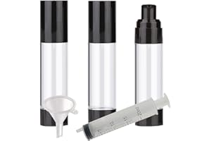 PQPAUTY TIANZD 3 Stück 50ml Leer Airless Pumpspender Kosmetik Creme Spender Pumpflasche Kunststoff Vakuum Cremespender Transparente/Schwarz Reise Spenderflasche zum Befüllen Flasche für Gel Shampoo Lotion