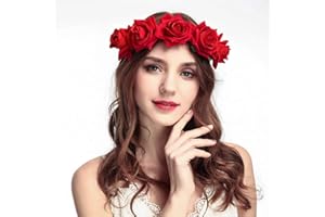 CHSEEO Frauen Mädchen Braut Rosen Blumen Kranz Krone Haarband Floral Girlande Stirnband Kopfstück Kopfschmuck zum Festival Hochzeit Parteien Halloween #5
