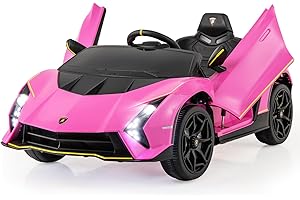 COSTWAY Kinder Elektroauto Lamborghini, 12V Kinderauto Elektrisch mit Fernbedienung & LED-Leuchten & Hupe & Musik, 3 Gang Elektrofahrzeuge 2-4 Km/h, Kinder Auto Elektro, für Kinder ab 3 Jahre (Rosa)