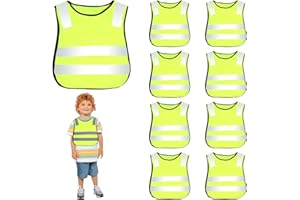 BORDEAG 8 Pièces Gilet Jaune Enfant, Gilet Securite Enfant, Gilet Fluo Enfant Gilet Haute Visibilité pour Velo Plein Air Course à Pied 3-12 Ans Enfants