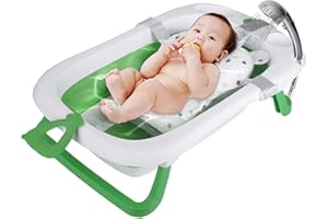 ‎SINBIDE Sinbide Groß Faltbare Baby Badewanne, Faltbare Babybadewanne mit rutschfestem Badekissen, Badewanne mit Thermometer zur Kontrolle der Wassertemperatur, Geschenke für Neugeborene und Kleinkinder (grün)