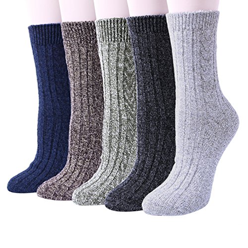 Chalier 5 Paar Damen Winter Wollesocken, atmungsaktive weiche dicke Socken - bunte Farbe Premium Qualität klimaregulierende Wirkung, Einheitsgröße, Mehfarbig -A10