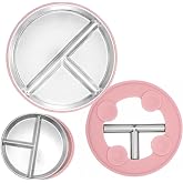 RENVA Stainless Steel Kids Plates Suction Plate for Baby,Divided Toddler Plates with Removable Silicone Sleeves for Mess-Free