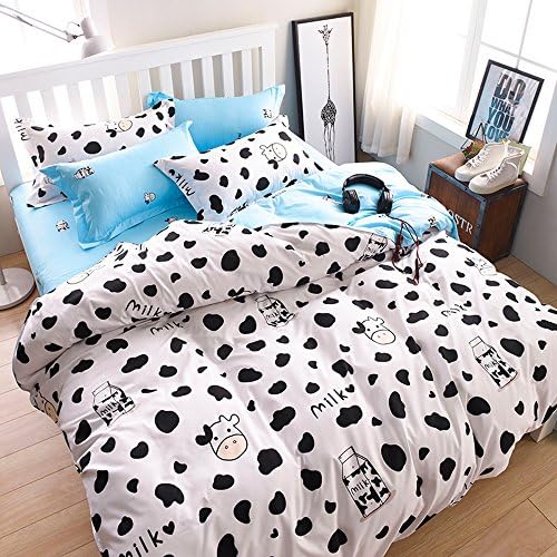 White Black Cow Bedding Pillowcase Quilt Cover Duvet Cover Set Double Size (Double, Cows)