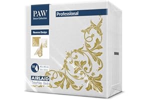 PAW DECOR COLLECTION PAW - Tovaglioli di Carta Colorati - Airlaid (40 x 40 cm) I 50 Pezzi I Ideale per Matrimonio, Battesimo, Comunione, Compleanno I Tovaglioli Stoffa Colorati I Motivo Inverso Bianco-oro