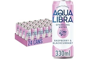 AQUA Libra Sparkling Sugar-Free Fruit Water, No Calories, Raspberry and Blackcurrant, 330 ml, Pack of 24