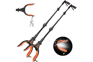 KEKOY 2 Stück Greifer mit Licht, 80cm Greifzange für Senioren , 90° Drehbare Faltbar Müllzange, Aluminium Müllgreifer Zange, mit Drehbarem Magnet Greifer, Abfallsammlung, Armverlängerung,Greifzange für müll