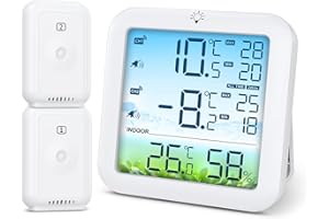 Brifit Kühlschrankthermometer, Gefrierschrank Thermometer mit 2 Sensoren, Digitales Farbdisplay-Thermometer mit Alarm, ℃/℉ Schalter, MIN/MAX, Weiße Hintergrundbeleuchtung für Küche, Restaurants