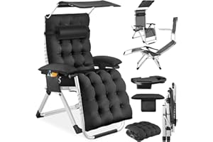 ‎TECTAKE tectake® Sonnenliege klappbar, Liegestuhl, Gartenliege mit Sonnendach, Outdoor Sessel für Balkon oder Garten, Liege mit extra Dicker Auflage, Relaxliege belastbar bis 200kg - schwarz