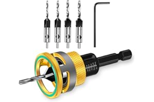 NOKWOCY Set di 6 punte per trapano a svasatura con attacco di profondità regolabile e chiave a forma di L, perfette per progetti di lavorazione del legno, plastica e legno (Golden)