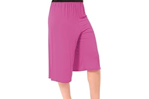 Style Lockers® Women Elasticated Waist Plain Wide Leg Flared 3/4 Length Culottes Shorts - Ladies Casual Summer Palazzo Pants Plus Size UK 8-26