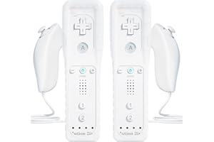 2 Sets Remote Controller for Wii, TechKen Replacement Remote Built-in Motion Plus Controller and Nunchuck (2 White)