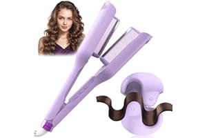 AISEELY 32MM Hair Waver Crimpers - 2 Barrel Beach Deep Waver Curling Iron with 3 Adjustable Temp (160°C-200°C),Mermaid Hair Curlers for Short/Long Hair, Anti-Scald,Quick & Easy,Built-in Timer Purple