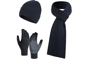 Jarseila Herren Mütze Schal und Handschuhe Set Winter Warme Wintermütze Touchscreen Handschuhe Winterschal Beanie mit Fleecefutter Strickmütze Unisex
